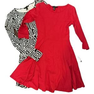 Forever 21 Women’s Skater Dresses Lot of 2 XS Long Sleeve Black White Geometric